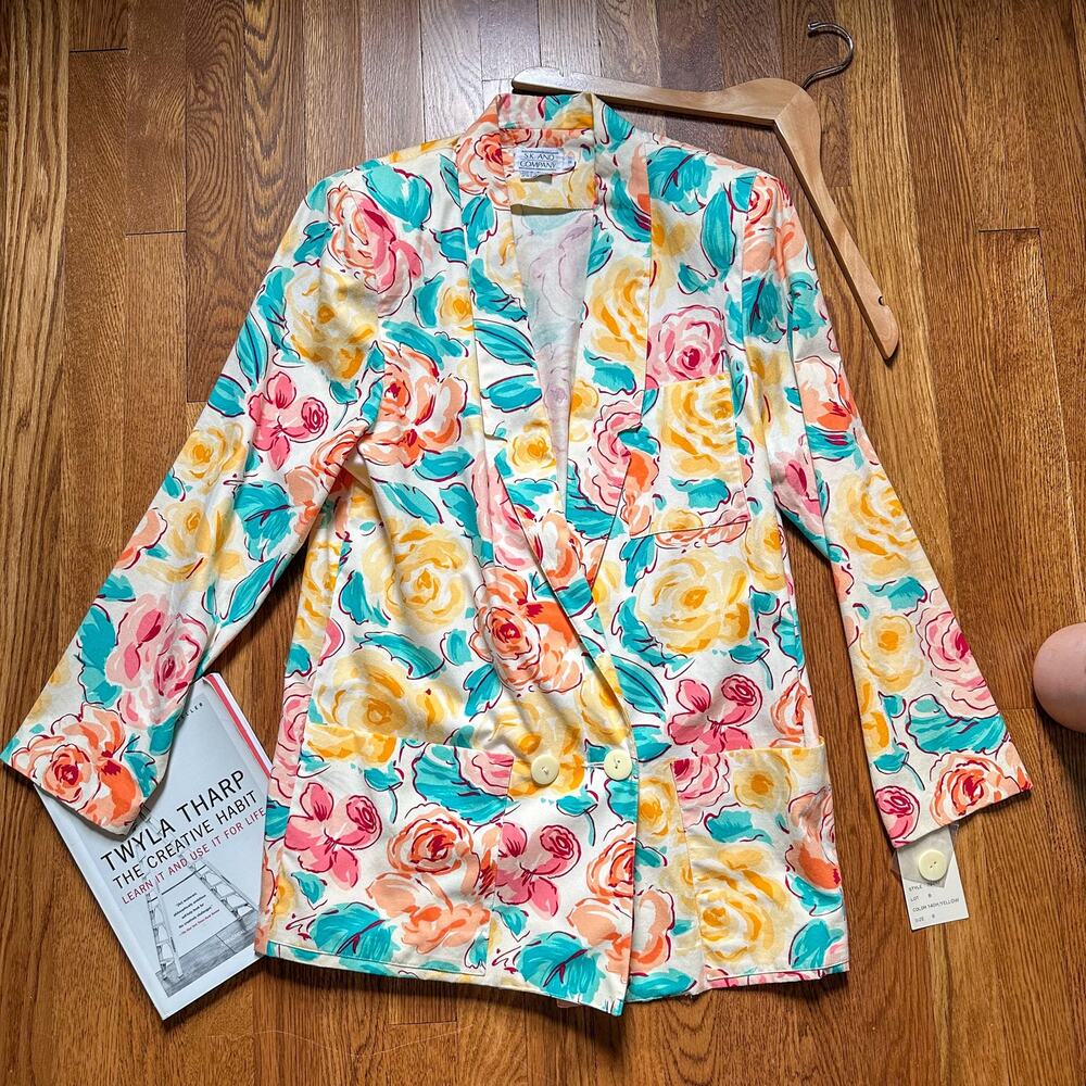 S.K. And Company Vintage 100% Cotton Floral Blazer